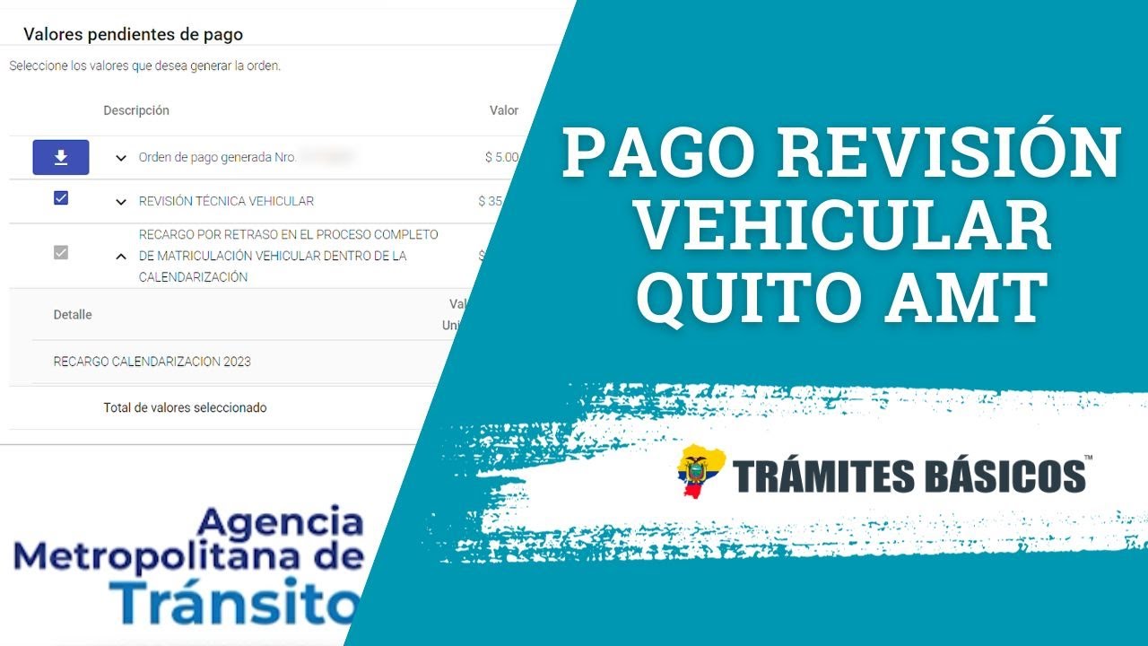 Generar orden de pago revision vehicular AMT Quito